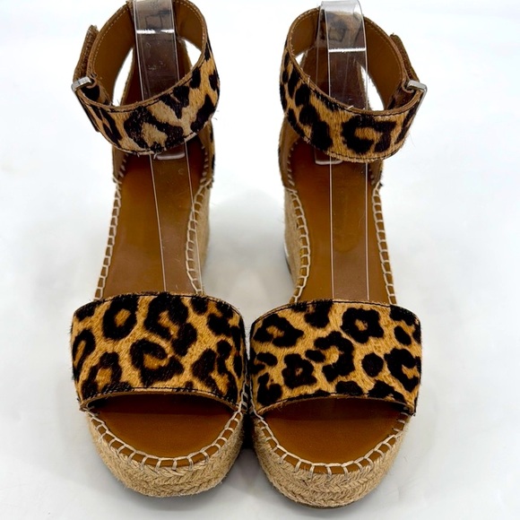 Franco Sarto Camera Calf Hair Leopard Print Espadrilles Wedge Sandals - Picture 2 of 16
